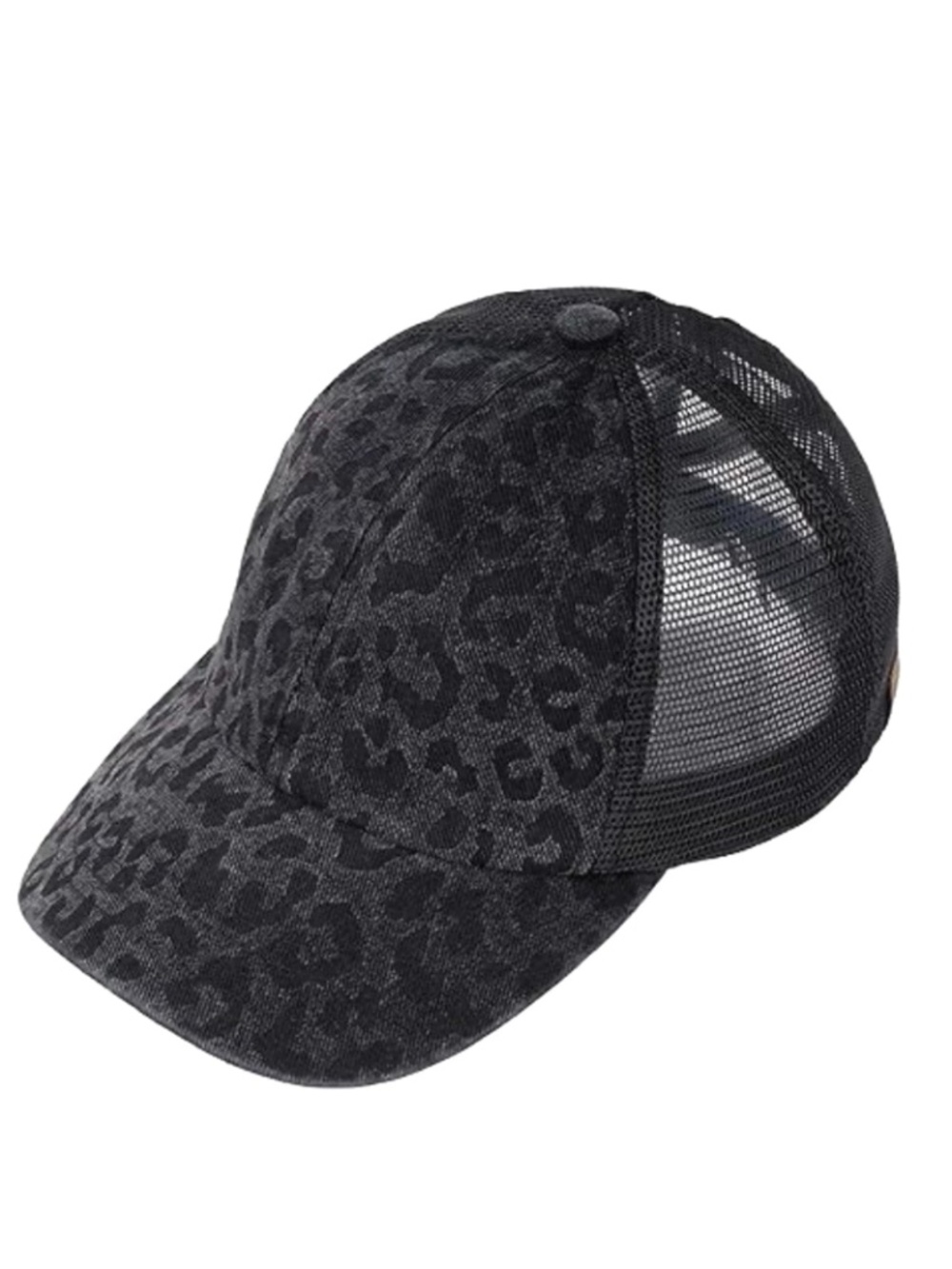 Funky Junque Mesh Back Criss Cross Ponytail Hat in Black Leopard Print - NWT